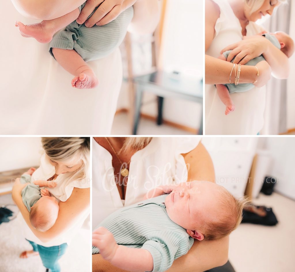 newborn detail shots mom holding